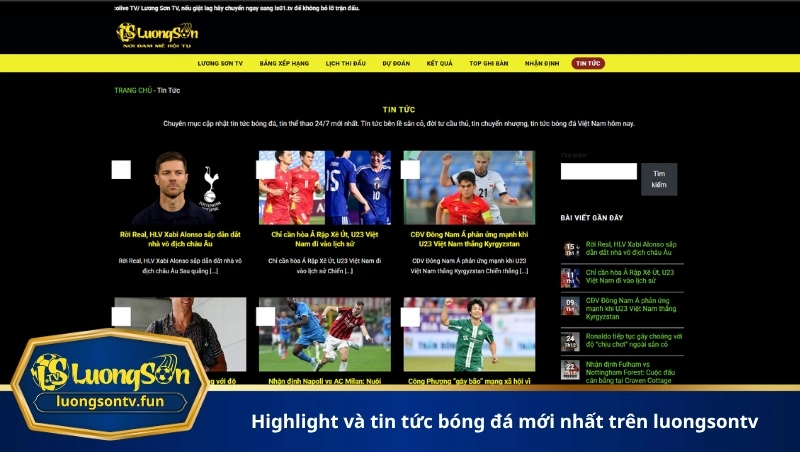 highlight và tin tức bóng đá mới nhất trên luongsontv